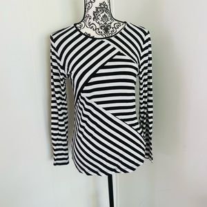Comfy USA Women’s Black & White Striped Long Sleeve Crew Neck Top Size S